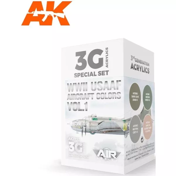 AK Interactive AK11732 Air Series WWII USAAF Aircraft Colors Vol.1 Acrylic Paint Set (3rd Generation)
