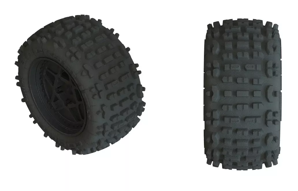 ARRMA AR550050 DBoots Backflip 4s Monster Truck Tires Mounted on Black 3.8 17mm Hex Wheels