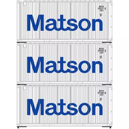Athearn 28854 HO Scale 20′ Intermodal Container 3-Pack Matson