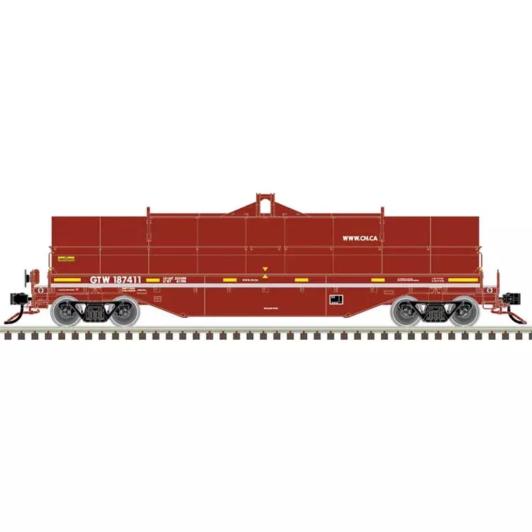Atlas 50006769 42' Coil Steel Car with Fishbelly Side Sill - Ready to Run - Master(R) -- Grand Trunk Western #187441 (Boxcar Red, white, yellow) N Scale