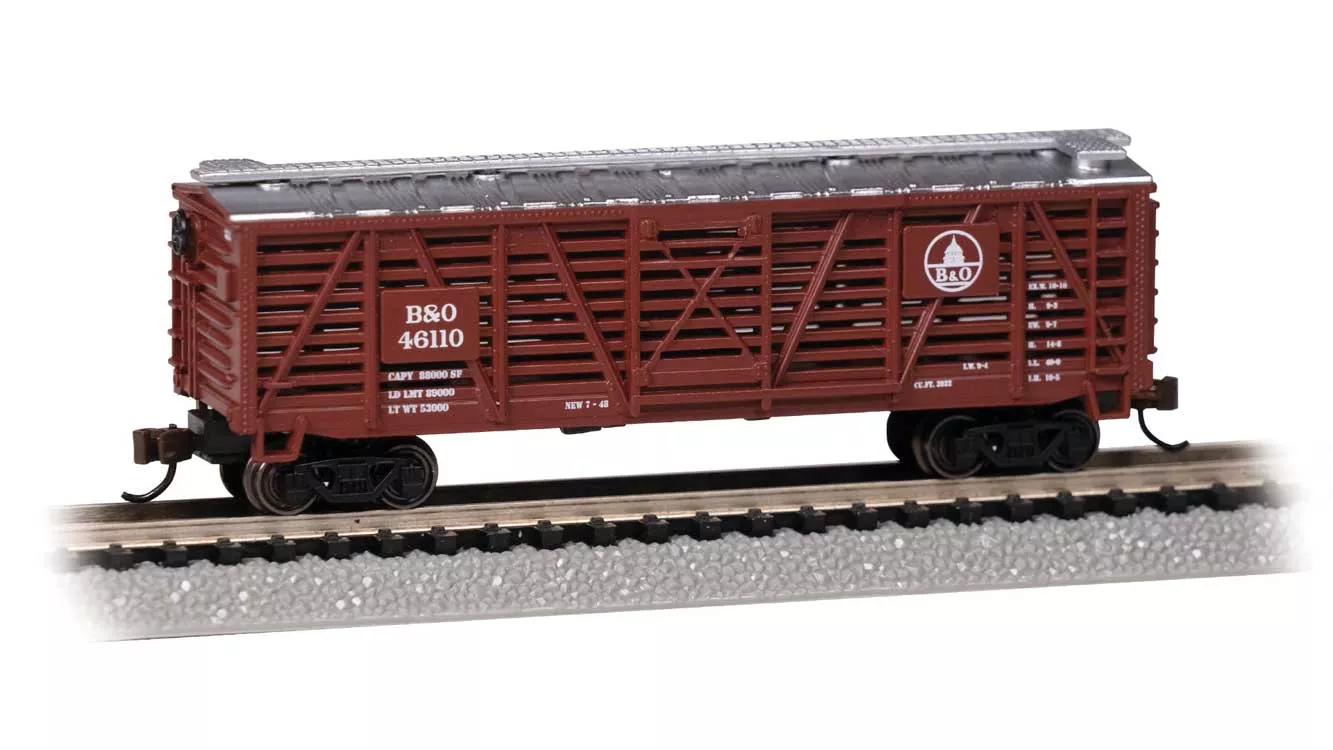 Bachmann 71563 Steel Stock Car - Ready to Run -- Baltimore & Ohio #46110 (Boxcar Red, silver, Capitol Dome Logo) N Scale