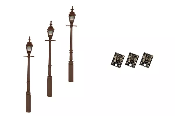 DCC Concepts LML-GSBK – Gas Street/Platform Lamps – Black – 3pcs (HO Scale)