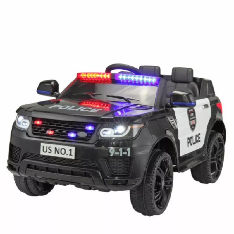 Electric Kids Ride On Police Car with Remote Control, Flashing Lights, and Horn – Black