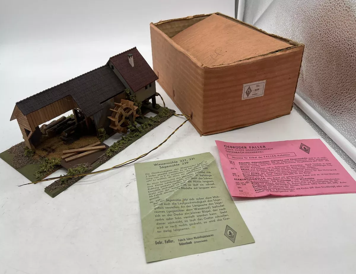 Faller 229 German Sawmill Water Wheel House Vintage West Germany HO SCALE Used Excellent Damaged Box