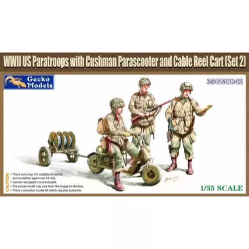 Gecko Models 35GM0042 1/35 M53 Scooter Cushman with RL-35 Cable Reel Cart Mod.1944 and US Paratroops. (Set 2)