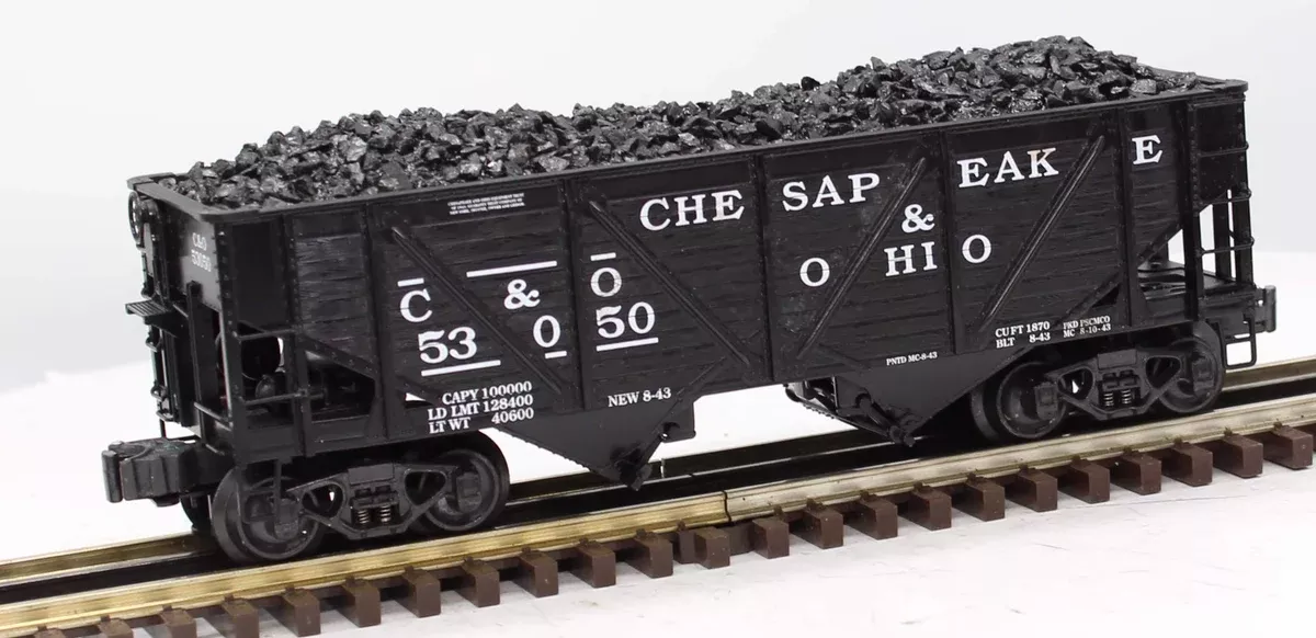 K-Line k-53050 C&O Diecst 2 Bay Hopper with Coal Load O SCALE Used Excellent No Box