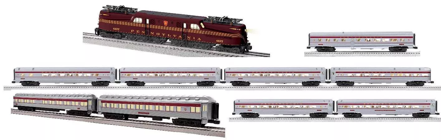 Lionel 2533110 Pennsylvania Railroad VISION GG1 #4877, 2527090 PRR Senator 18″ 4 pack passenger Cars, 2527380 Senator 2 pack, 2527390 Shadowline 2 pack, 2527120 Stationsounds Car limited (9 car set) O Scale NEW
