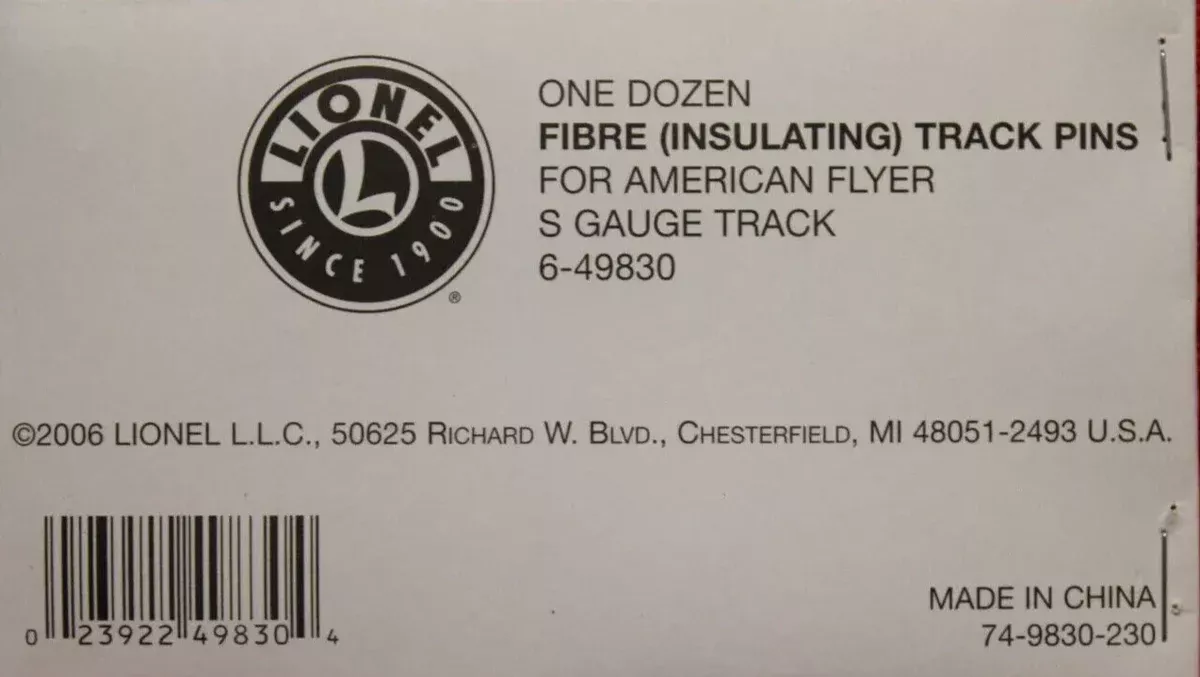 Lionel 6-49830 American Flyer One Dozen Fibre Insulator Track Pins S SCALE NEW