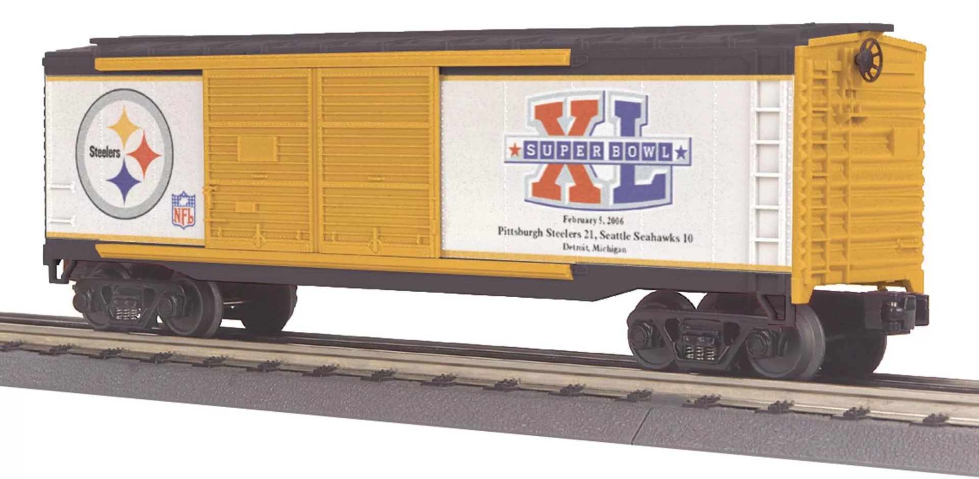 MTH Railking 30-74366 NFL Pittsburgh Steelers Super Bowl XL 40′ Double Door Box Car O SCALE NEW