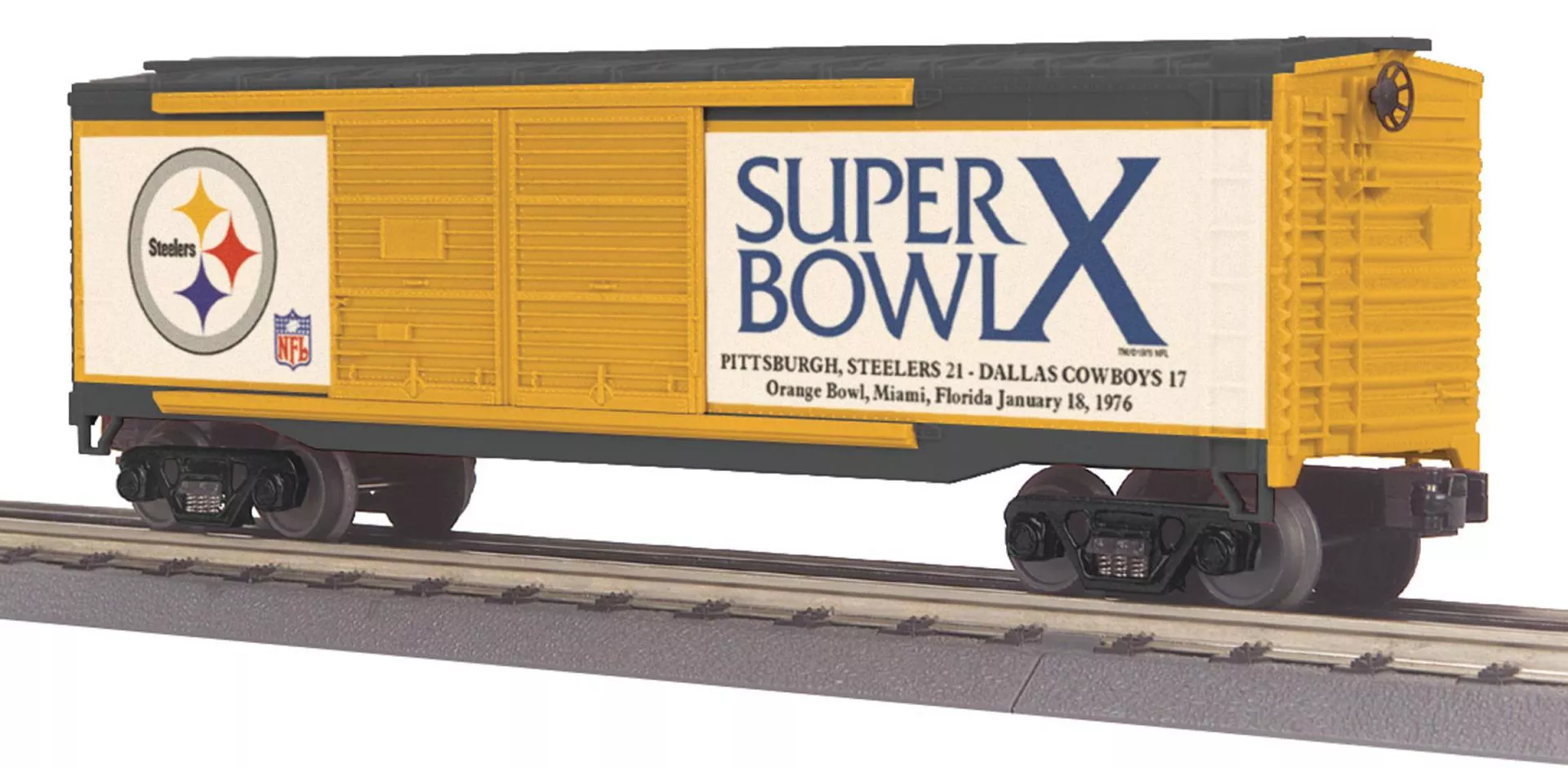 MTH Railking 30-74418 NFL Pittsburgh Steelers Super Bowl X 40′ Double Door Box Car O SCALE NEW