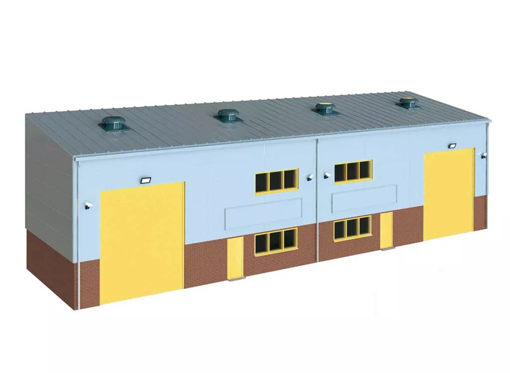Peco SSM300 Concrete Industrial/Retail Building - Wills -- Modular Plastic Kit - Stand-Alone Dimensions: 6-5/8 x 6-5/8"16.8 x 16.8cm HO Scale