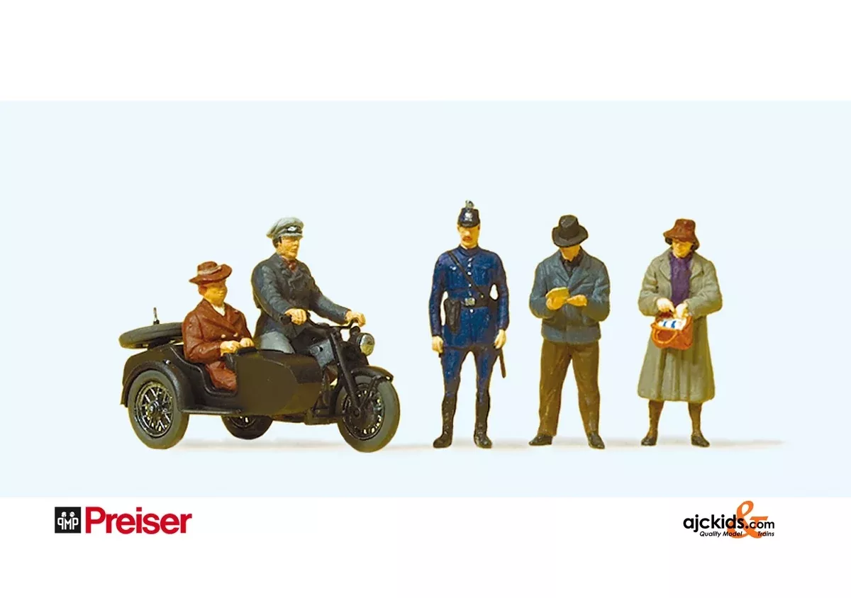 Preiser 10565 - Passersby with Motorcycle (5 pieces)