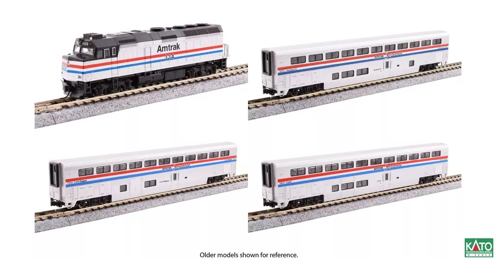PREORDER Kato N 1063530 F40PH & Superliner Set, Amtrak Phase III (4-Pack)