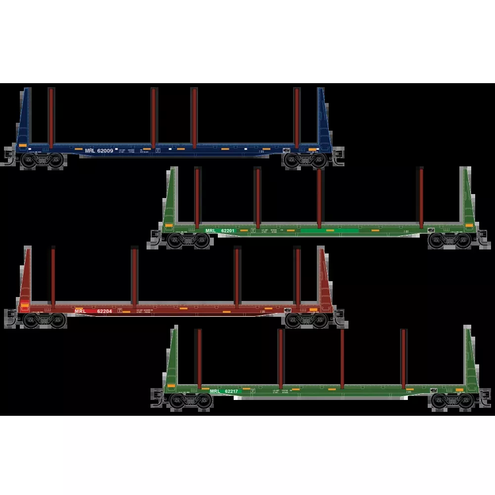 PREORDER Micro-Trains N 98302294 61’ Bulkhead Flatcar, Montana Rail Link Easter Egg Bulkhead (4-Pack)