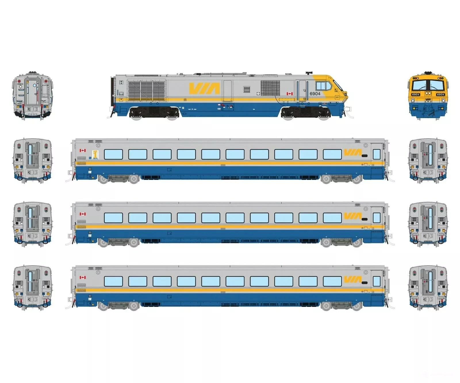 Rapido 9128501 N LRC Trainset (DC/DCC/Sound): VIA Rail: Set #1 (#6917 + VIA 1 Coach + 2 Coaches)