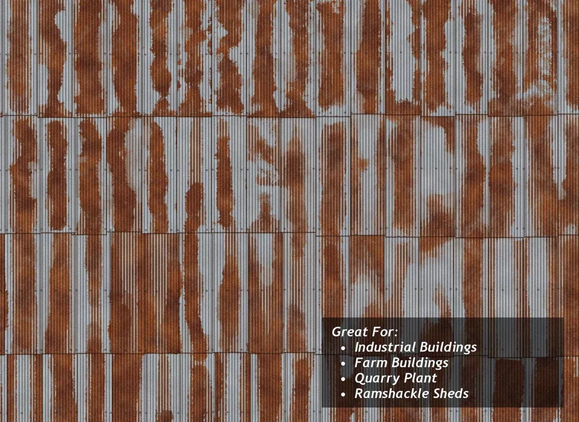 Scale Model Scenery Rusty Corrugated Iron Texture Paper