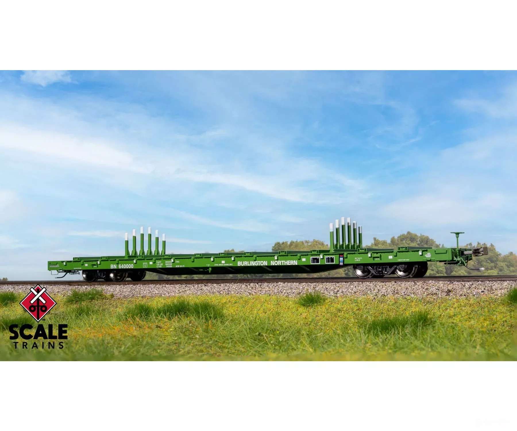 ScaleTrains SXT41761 Rivet Counter HypoTypical HO Scale BSC F68BH Finger Rack Flatcar, Burlington Northern/Green 640067