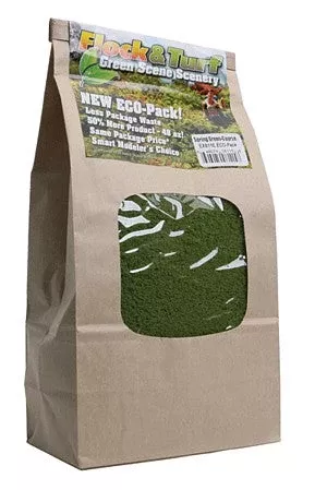 Scenic Express 811E All Scale Flock & Turf Ground Cover ECO Pack Bag – 48oz1.4L — Coarse – Spring Green