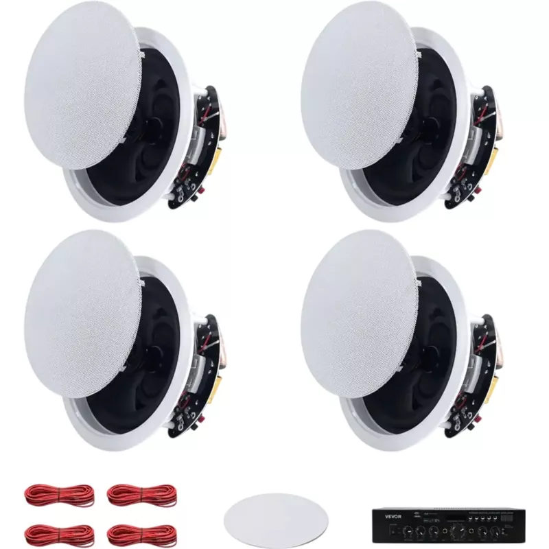 Vevor Ceiling Speakers Bluetooth 6.5″ In-Ceiling & In-Wall Speaker System with Amplifier 4 Speakers New