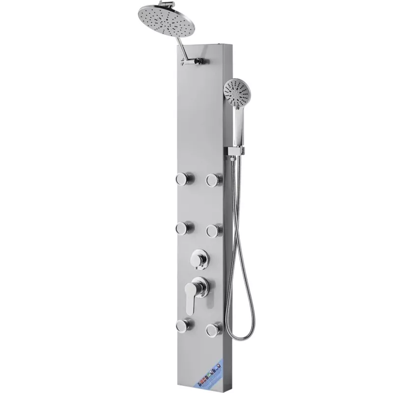 Vevor Shower Panel Tower System Rainfall Head 49″ Stainless Steel Column with 6 Body Jets and Handheld New