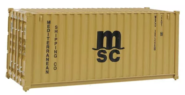 Walthers SceneMaster 8057 20' Corrugated Container - Assembled -- Mediterranean Shipping Co. (MSC) (yellow) HO Scale