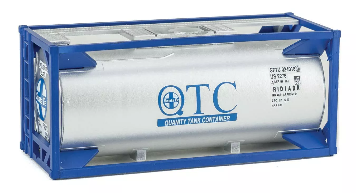Walthers SceneMaster 8107 20' Tank Container - Kit -- Santa Fe (white, blue) HO Scale