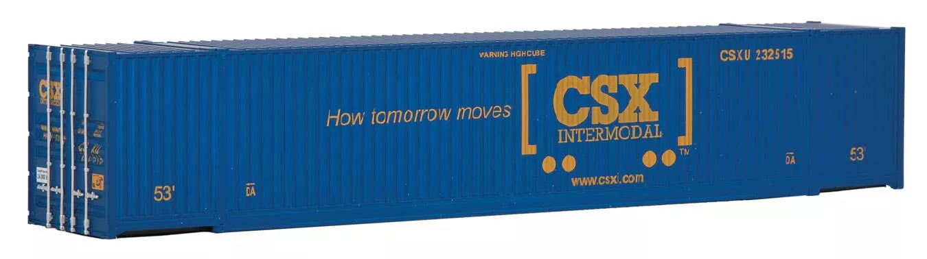 Walthers SceneMaster 8502 53' Singamas Corrugated Side Container - Ready to Run -- CSX Transportation (blue, yellow; Boxcar Logo) HO Scale