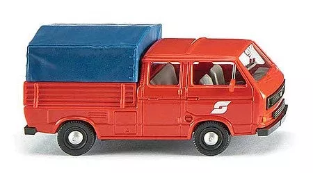 Wiking 29306 HO Scale Volkswagen T3 Crew-Cab Pickup Truck – Assembled — Austrian Federal Railways OBB (red)