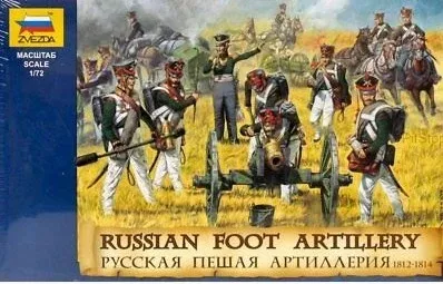 Zvezda 8022 1/72 Russian Foot Artillery 1812-14 (21 w/6 Horses & 3 Cannons)